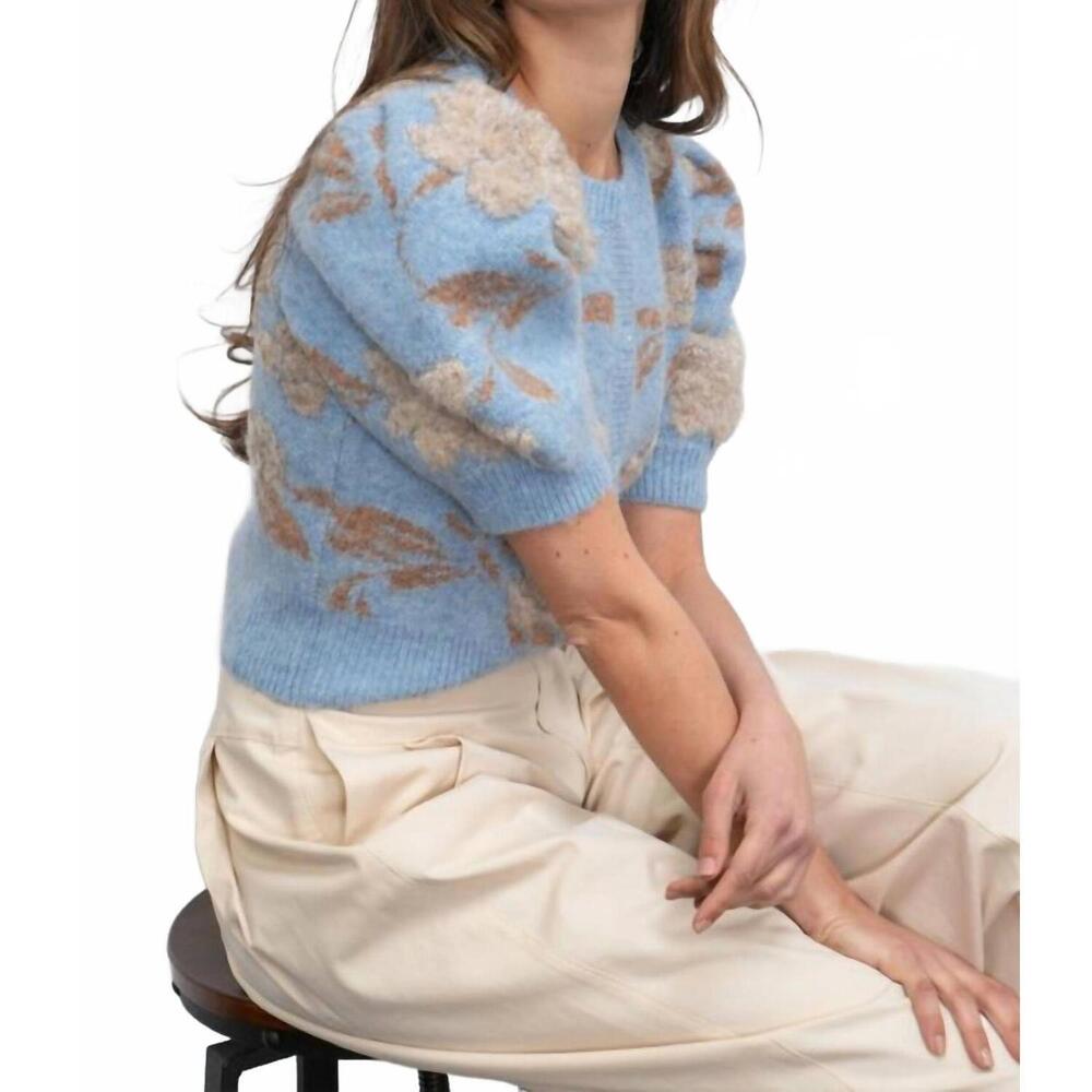 NEW GREYLIN floral brocade textured cardigan in blue - Picture 3 of 5